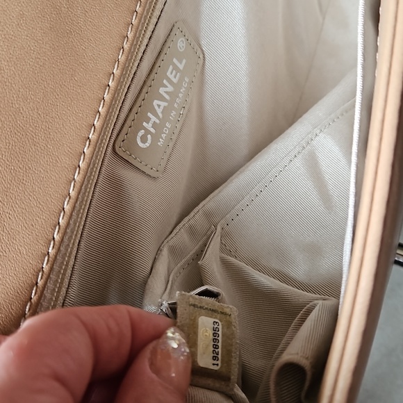 CHANEL Boy Bag Perforated Lambskin Quilted Leather Silver Tan w/Card - Picture 13 of 17